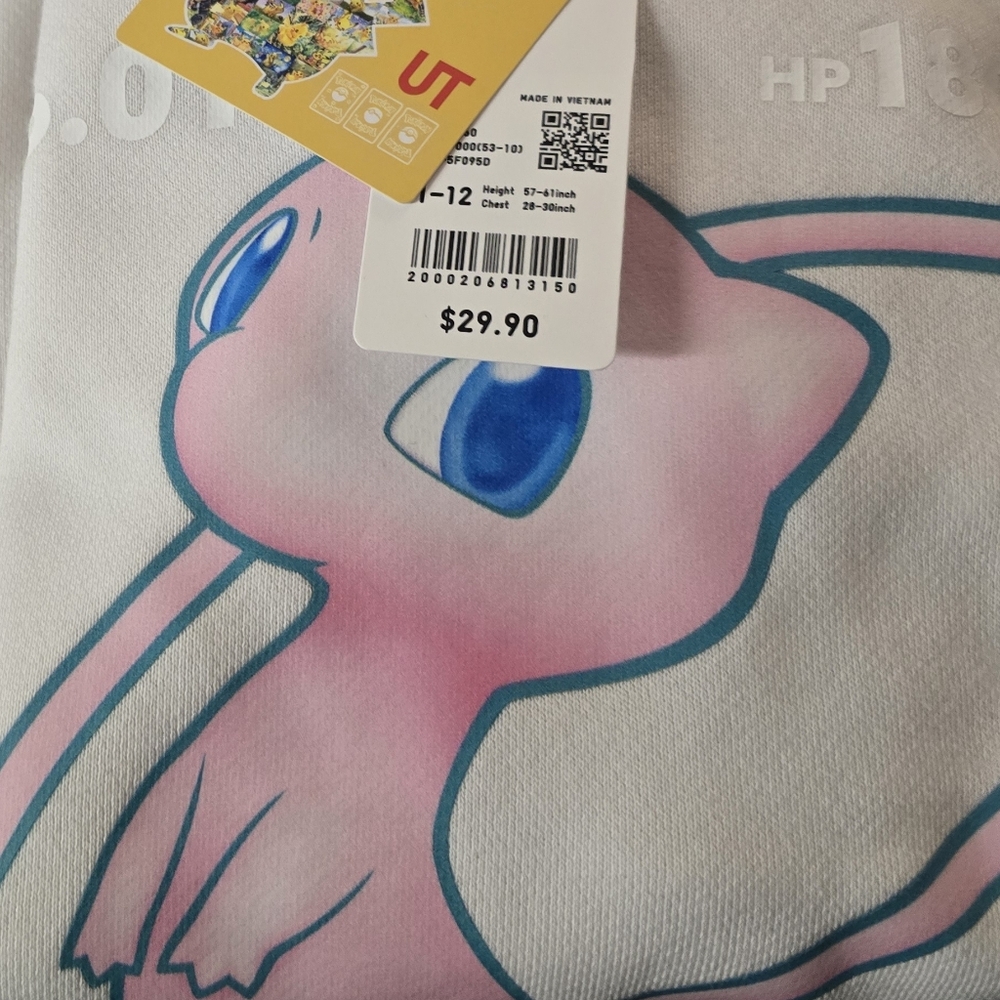 NWT Uniqlo Pokemon Cute Mew Graphic Long Sleeve Sweatshirt Kids Size 11&12